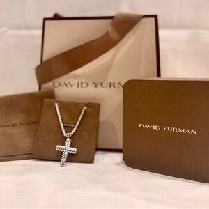 David Yurman Silver Cross Pendant Necklace